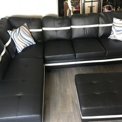 🌟ELEGANT 🌟Black Sectional Sofa Set w/ Ottoman (Left Chaise)💥FINANCING AVAILABLE-EASY APPROVAL 👍DELIVERY SAME DAY AVAILABLE 