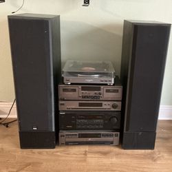  Complete Stereo System Sony Stereo, B&W Speakers And Audio Technica Record Player