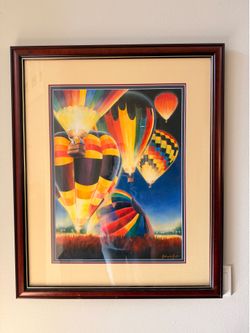 Original Hot Air Balloon Painting by Gabriele Baber – Framed – 39.5” x 29.5”