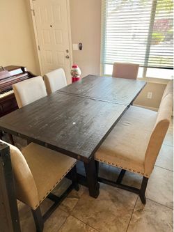 Industrial Style Wood and Metal Dining Room Table/Chairs and Buffet