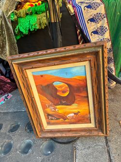 Framed Desert Landscape Oil Painting