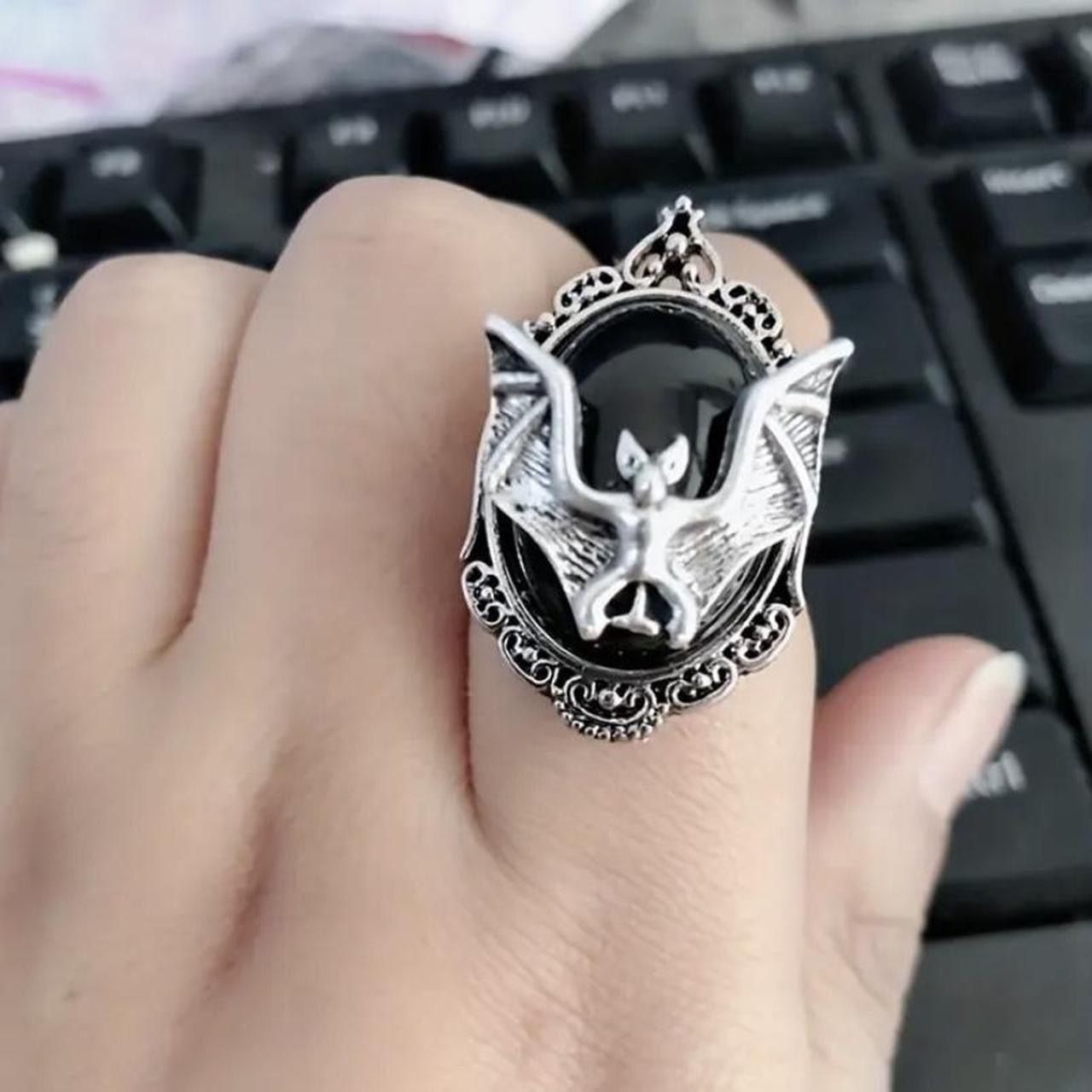 Gothic black and Silver bat open ring - Punk silver plated ring - exotic emo alternative rock - Tribal bats Animal Shape Ring stylish Ring for Women