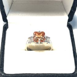 Vintage Never Worn .925 Silver Ring With Authentic Yellow Imperial Topaz And Cz Diamonds. Size 6.5 . Yellow Topaz Is A Rare Stone.