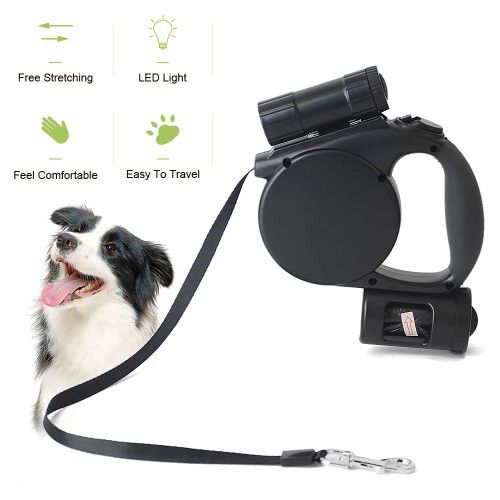 Dog Leash Retractable 3 in 1 (Retractable Leash + LED Light + Bag Dispenser), 15FT Dog Leashes for Medium Dogs, Best for Walking, Jogging, Running at 