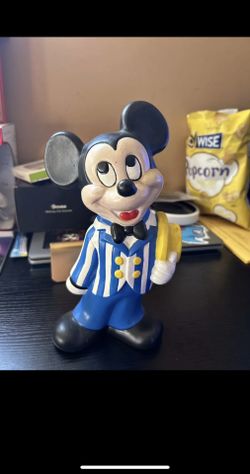 Vintage Walt Disney Productions Ceramic 10" Mickey Mouse Figurine Blue Suit