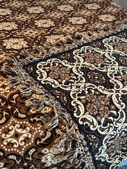 Vntg Reversible Woven Tapestry Quilt Coverlet Blanket Cottagecore Retro 80 x 102