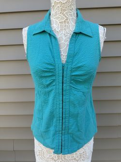 Faded Glory Turquoise Textured Sleeveless Collared Top
