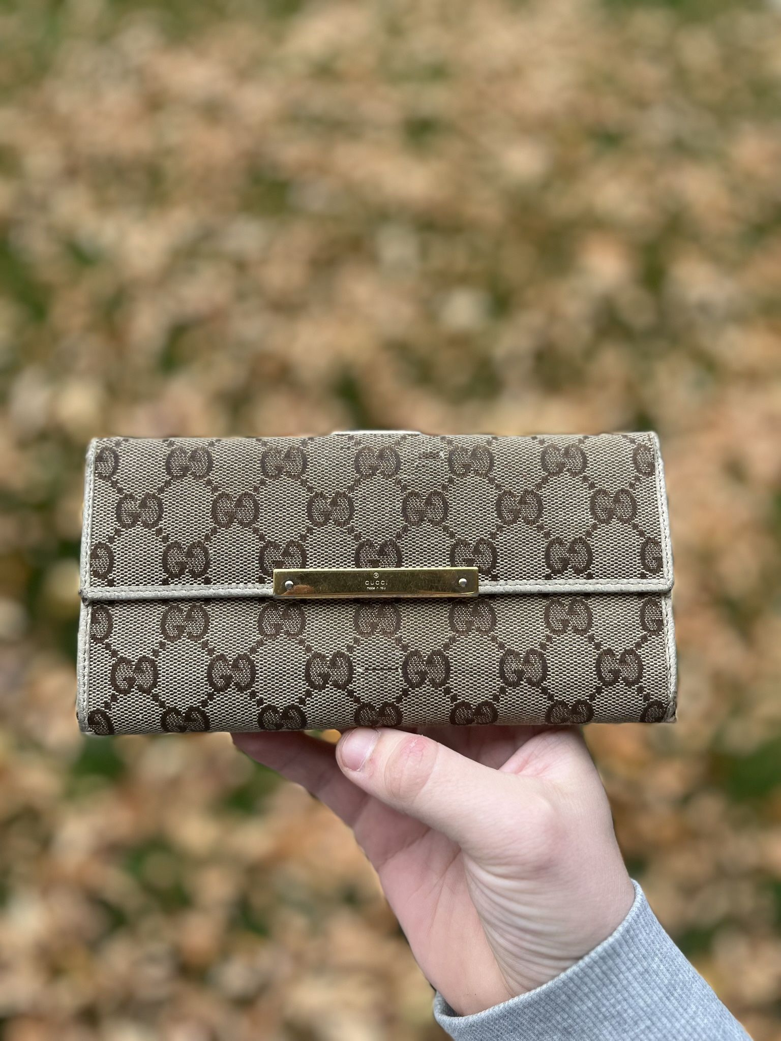 Authentic GUCCI Long Wallet Card Bill Case Beige White