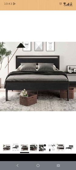 Queen size Black Metal Platform Bed Frame with Headboard