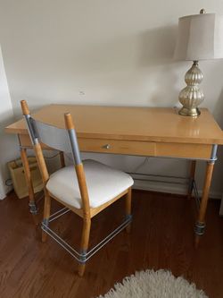 Midcentury modern Wooden Desk & Chair With Metal Embellishments 