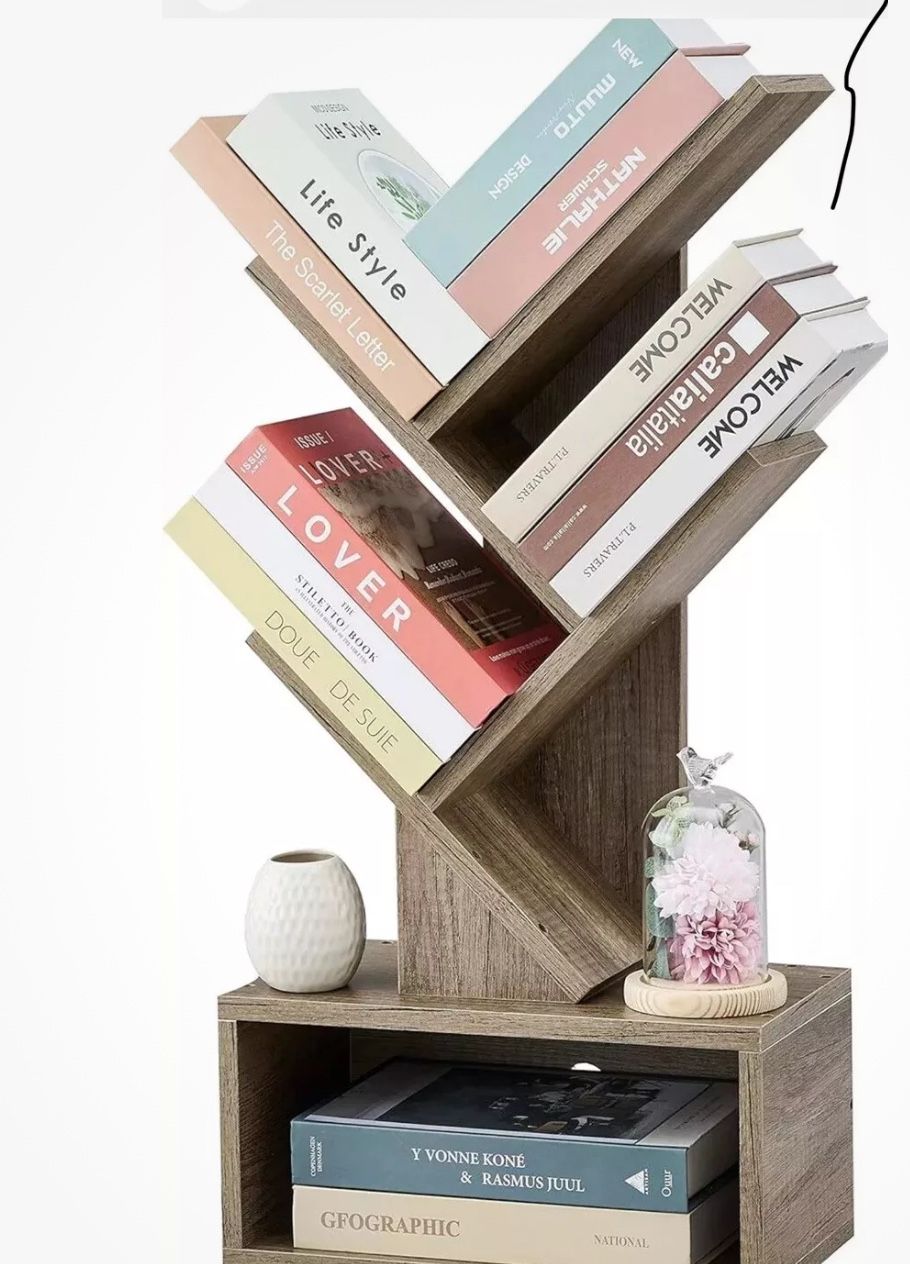 Tree Bookshelf with Drawer Bookcase, Floor Standing Book Storage Rack