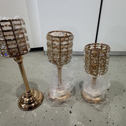 Set Of 3 Gold Candle Holders