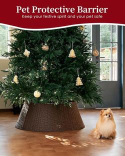 New In Box 36in Large Christmas Tree Collar - Wicker Woven Tree Collars for Artificial Trees - Handmade Rattan Rustic Farmhouse Basket for Tree Base C