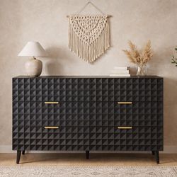 6 Drawer Dresser with Diamond Pattern,  Storage Cabinet TV Stand,  G-1