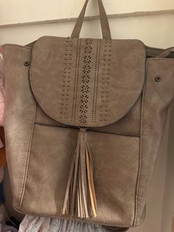 Taupe Faux Leather Boho Backpack