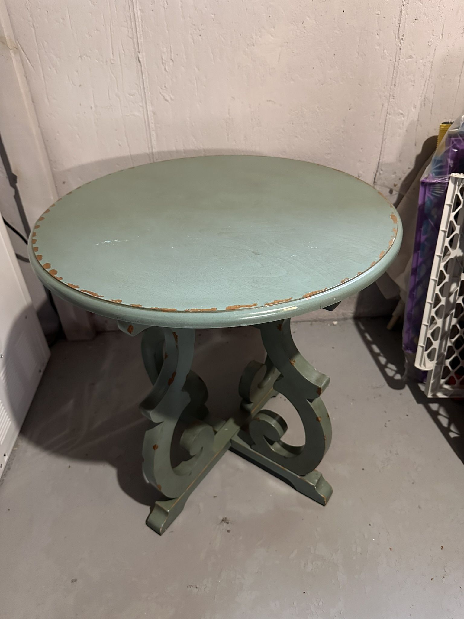 Distressed Turquoise Accent Table