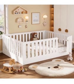 Queen floor bed full-upgraded guardrails