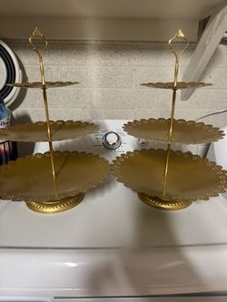 Gold 3-Tier Metal Dessert Stand Set of 2