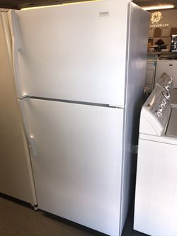 Used Maytag top and bottom fridge. 1 year warranty