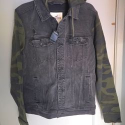 Men's Hollister Denim Trucker Army Jacket New Camouflage Flex
