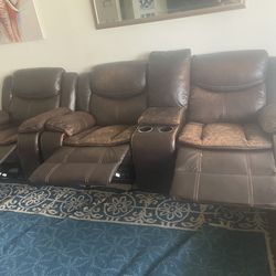 3-Piece Brown Reclining Sofa Set – Sofa, Loveseat w/ Console & Recline - $450 (Manassas)