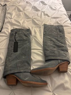 Gray Suede Western Cowboy Knee-High Boots