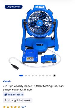 7-in High Velocity Indoor/Outdoor Misting Floor Fan, Battery Powered, in Blue
