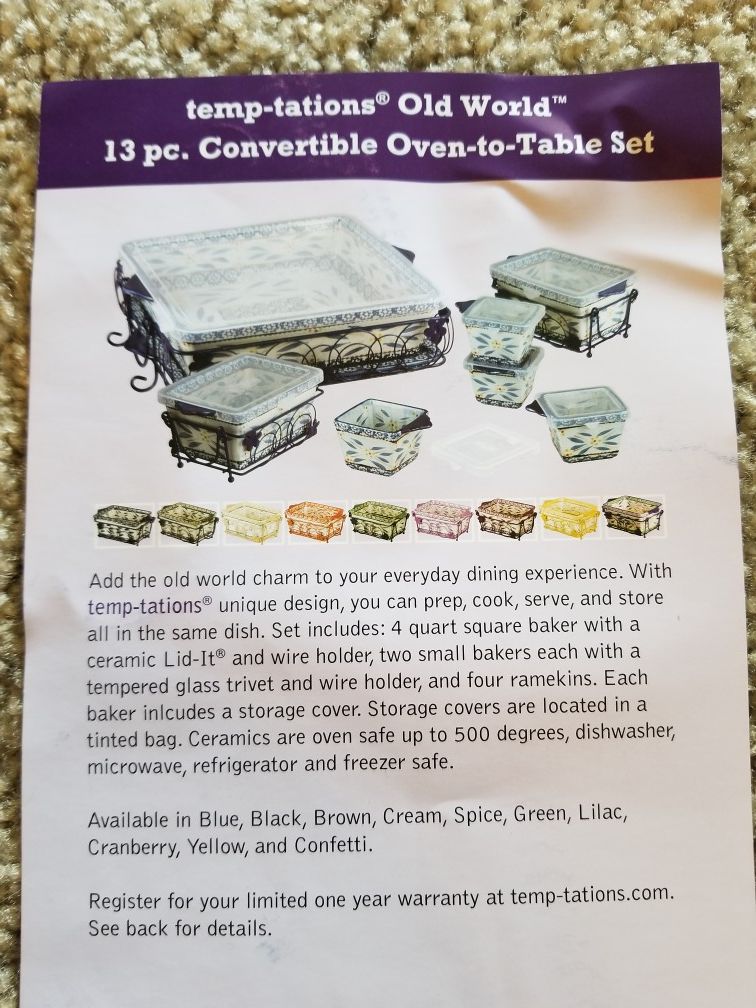 Temp-tations 13pc convertible oven to table set