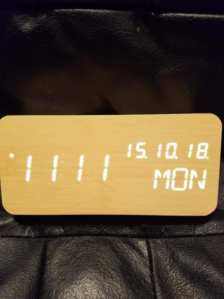 Wooden Travel Clock with Time/Date/Week/Temperature/USB Desk Shelf Clocks, Small dent in corner shown in picture, New open box.