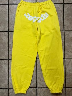 Yellow Graphic Sweatpants – White Logo Jogger Pants