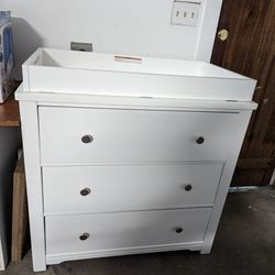 White Wood Dresser With Baby Changing Table Attached To Top Or Can Be Removed