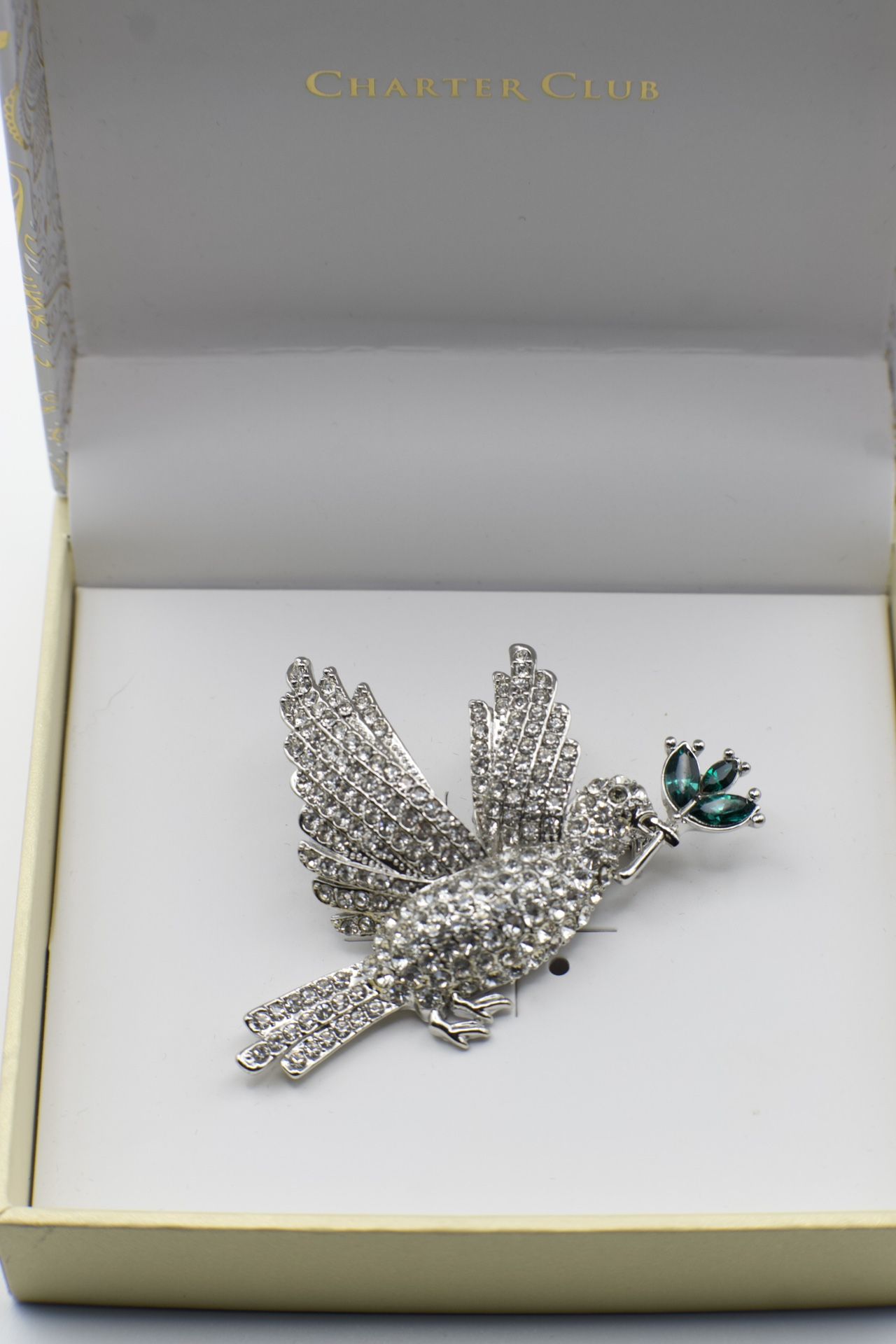 Charter Club Silver-Tone Crystal Dove with Olive Branch Pin