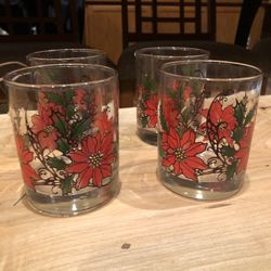 Vintage Libbey Poinsettia Rocks/Low ball glasses