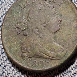 91BX1C BEAUTIFUL DETAIL ON 1808 HALF CENT 