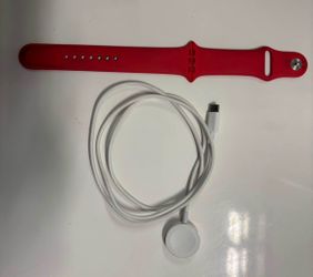 Apple Watch Red Silicone Band and Magnetic Charging Cable