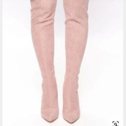 Over The Knee Kitten Heel Blush Suede Boots