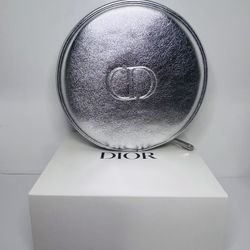 NEW Dior Cosmetic Pouch Bag Metallic Silver 