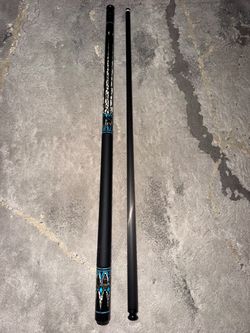 Two-Piece Pool Cue with Blue Inlay Design