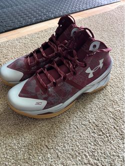 Under Armour Stephen Curry 2 Domaine Deep Red Maroon Metallic Silver Gum Size 9.5