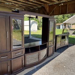 Dark Wood Entertainment Center & Table