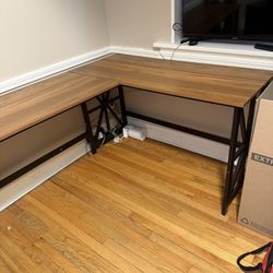 GreenForest Corner Desk 63.8 × 50 inch L Shaped Desk Reversible Gaming Desk for Home Office Industrial Heavy Duty Workstation, Walnut