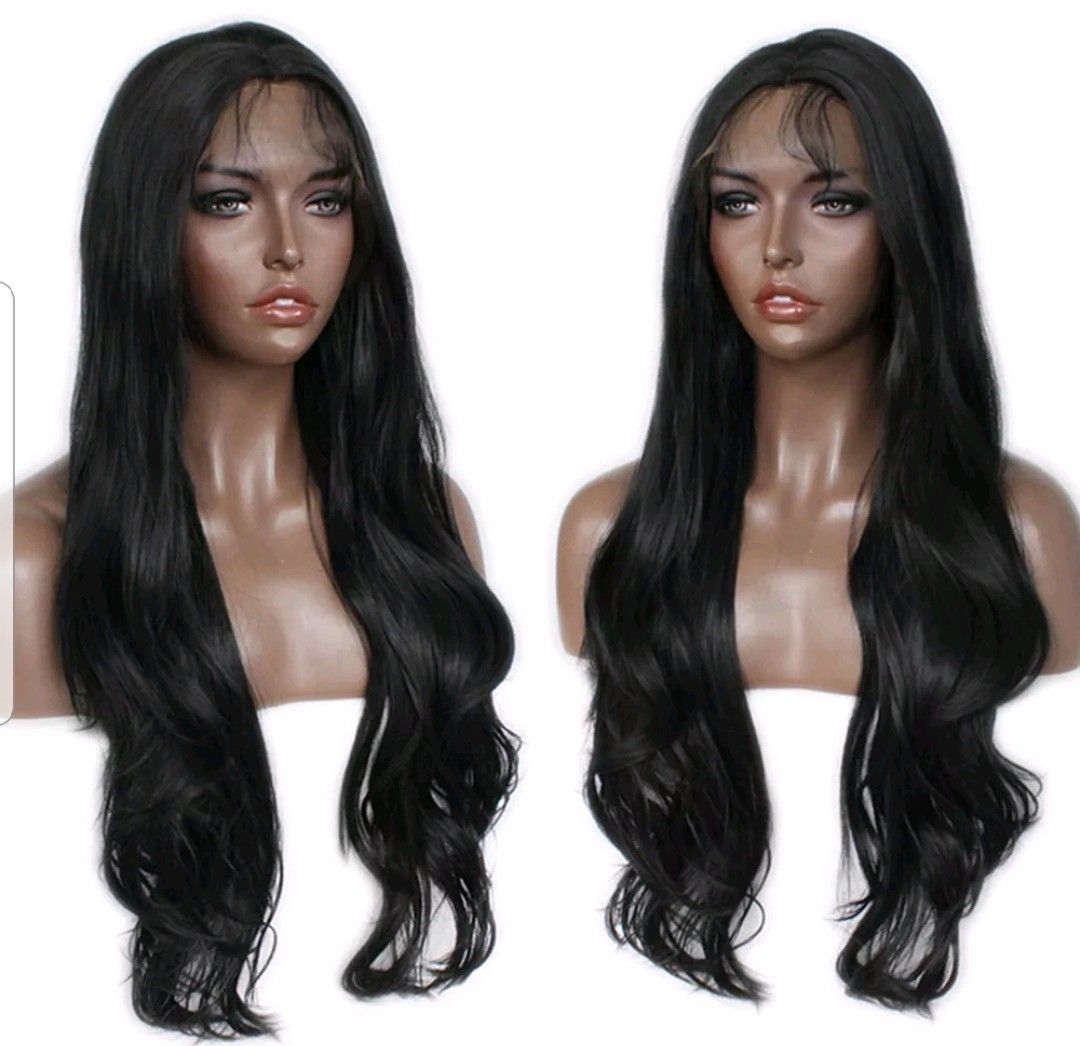 naural black synthetic humn hair fiber heat resistant lace front wig $73.00