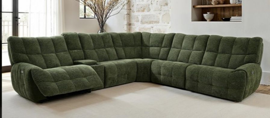 Brand New Green Super Plush Chenille Power Reclining Sectional Sofa
