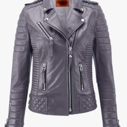 Women's 100% Genuine Leather Gray Jacket Stylish Biker Designer Coat US