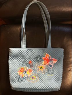 small blue floral tote bag