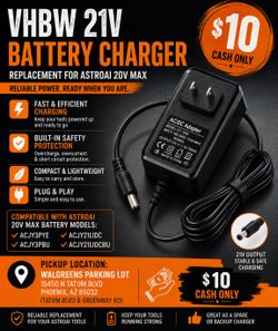 Battery Charger-Astro-VHBW 21V Battery Charger Replacement for AstroAl 20V MAX Battery Charger Compatible with AstroAl 20V MAX Battery for ACJY3PYE, A