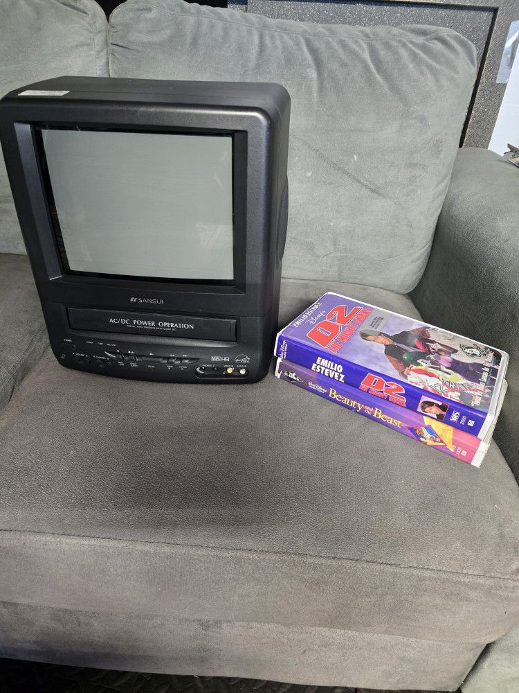 Retro Gaming SANSUI 9" CRT Television TV/VHS Player / Recorder Works COM0961B