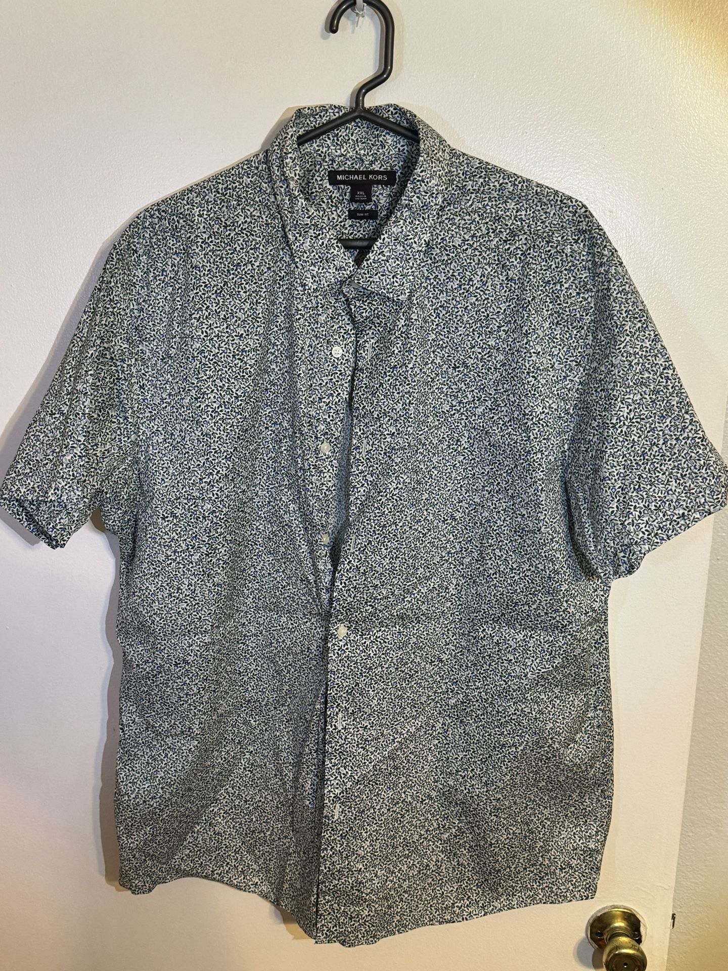 Michael Kors Blue and black floral button-up shirt slim fit #floralshirt