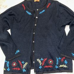 Vintage Milano Color Floral And Black Button Cardigan Size L