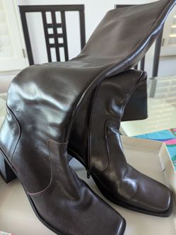 Dark Brown Leather Knee-High Boots
